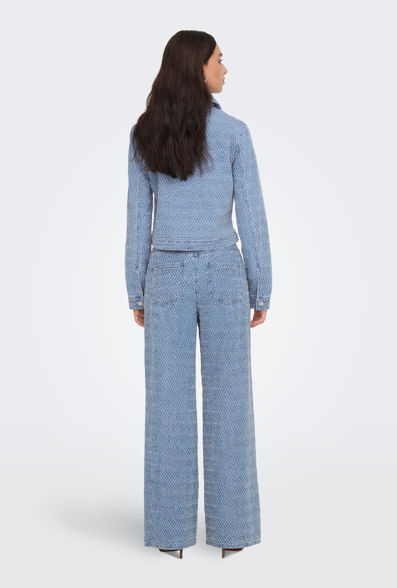 Back image of a model wearing Jdy nico structure hw wide jeans in blue, by brand Jacqueline de yong