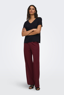 Front image of a model wearing the Jdy sissy s/s vneck top in black, by brand Jacqueline de yong