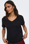Front image of a model wearing the Jdy sissy s/s vneck top in black, by brand Jacqueline de yong