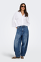 Front image of a model wearing Jdy susie mw barrel jeans in denim, by brand Jacqueline de yong