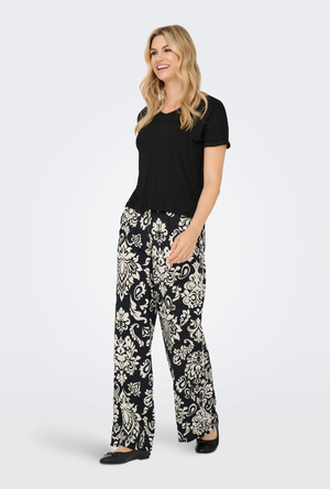 Front image of a model wearing the Jdy tami hw wide pants in black, by brand Jacqueline de yong