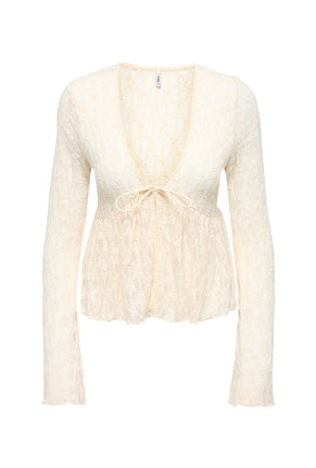 Front image of Laya lace cardigan in cream, by brand Only