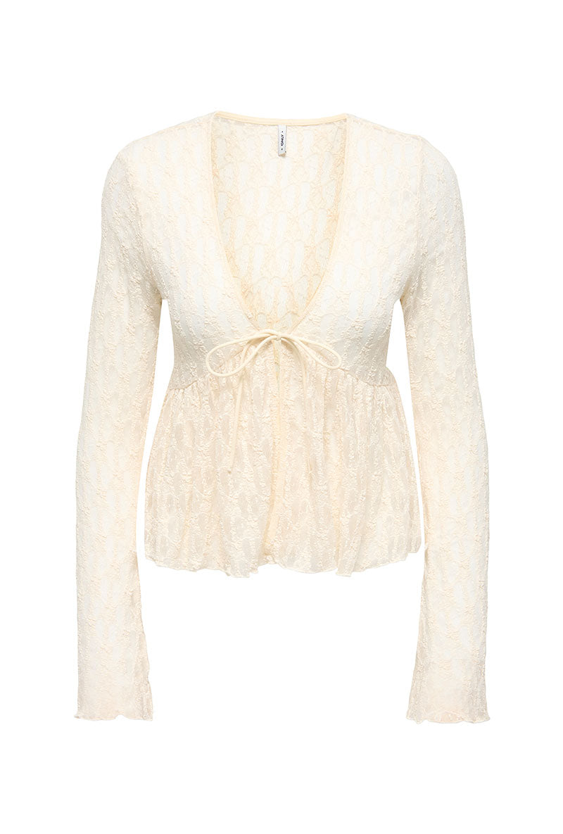 Front image of Laya lace cardigan in cream, by brand Only
