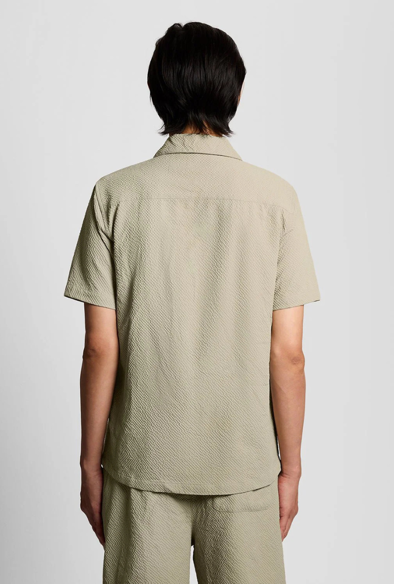 Back image of Crinkle resort shirt in stone, by brand Lyle and scott