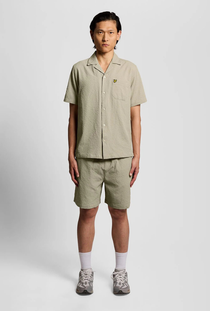 Front image of the Crinkle resort shirt in stone, by brand Lyle and scott