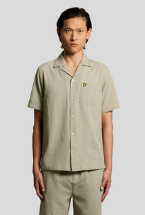 Front image of the Crinkle resort shirt in stone, by brand Lyle and scott