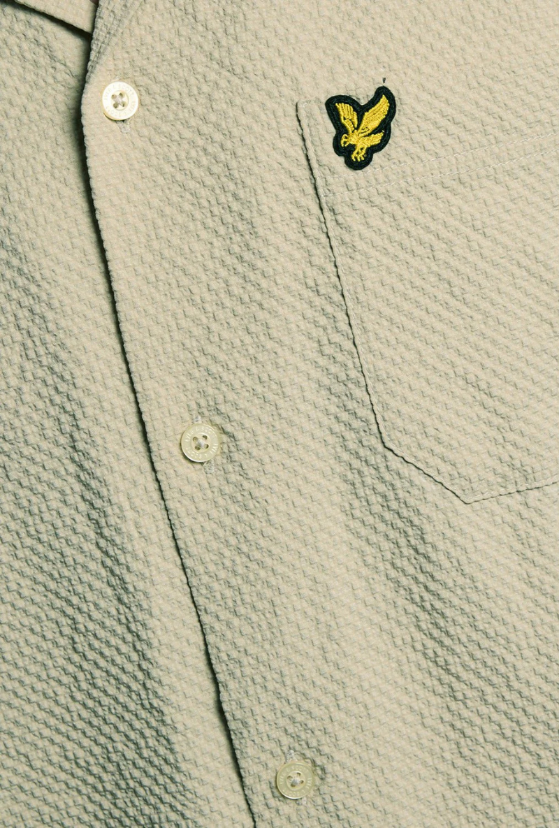 Front image of Crinkle resort shirt in stone, by brand Lyle and scott