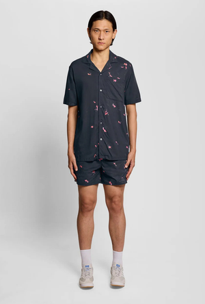 Front image of the Goldfish print swimshorts in navy, by brand Lyle and scott