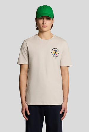 Front image of the Nature graphic tee in beige, by brand Lyle and scott