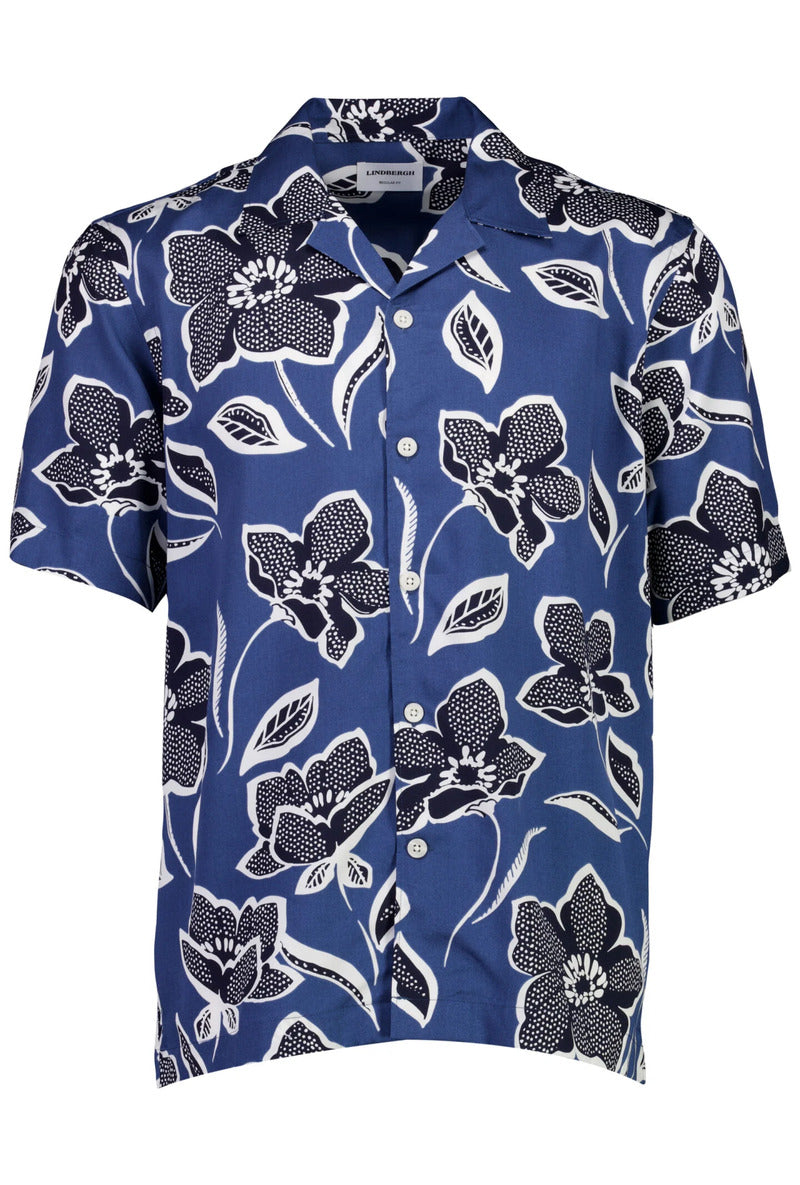 Front image of Aop lyocell s/s shirt in blue, by brand Lindbergh