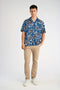 Front image of a model wearing the Aop lyocell s/s shirt in blue, by brand Lindbergh