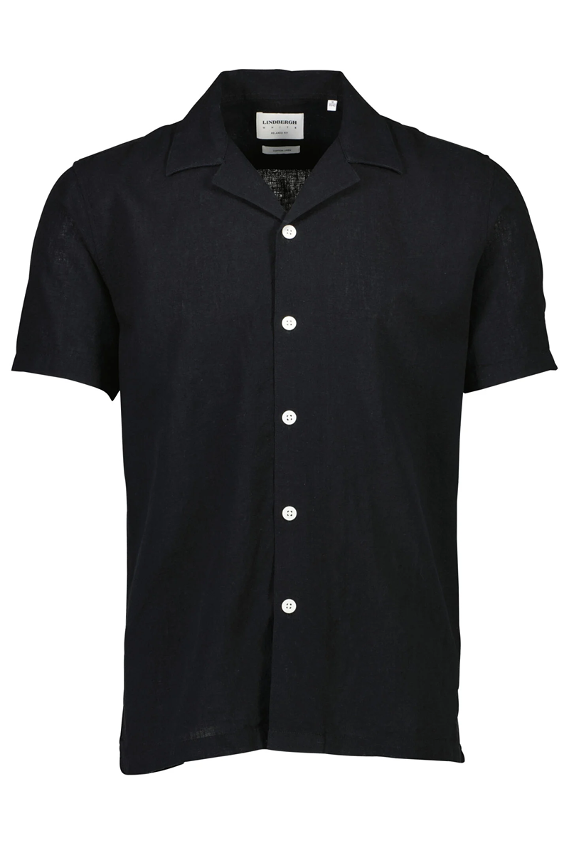 Front image of Casual linen blend resort shirt in black, by brand Lindbergh