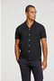 Front image of a model wearing Casual linen blend resort shirt in black, by brand Lindbergh