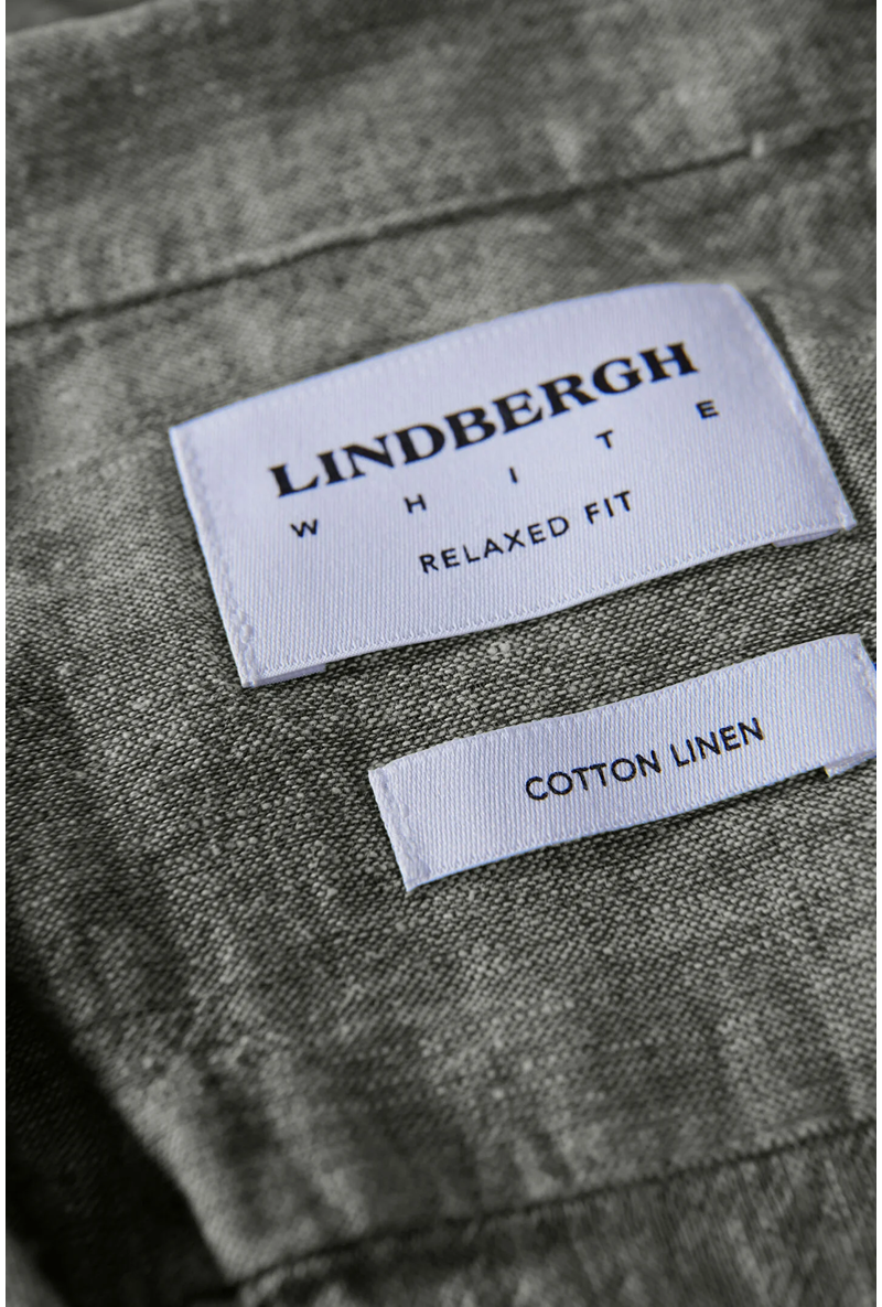 Detail image of Casual linen blend resort shirt in khaki, by brand Lindbergh