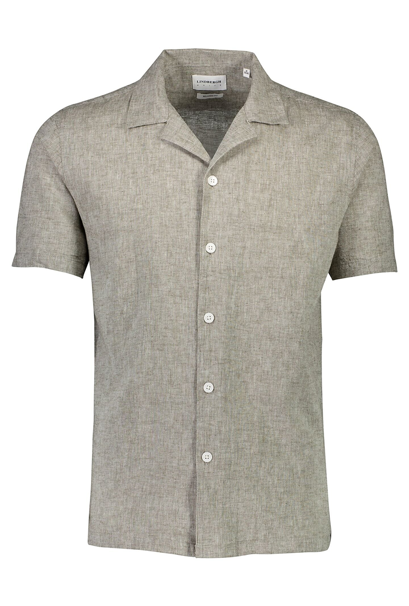 Front image of Casual linen blend resort shirt in khaki, by brand Lindbergh
