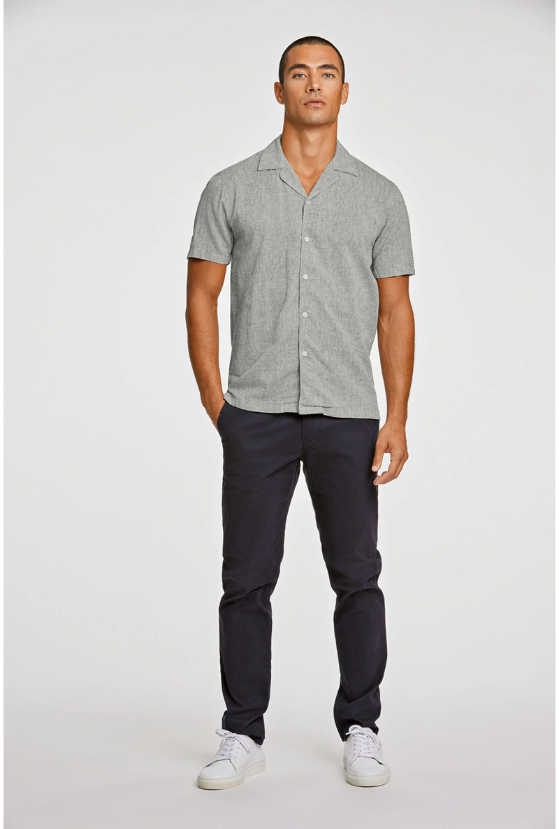 Front image of a model wearing Casual linen blend resort shirt in khaki, by brand Lindbergh