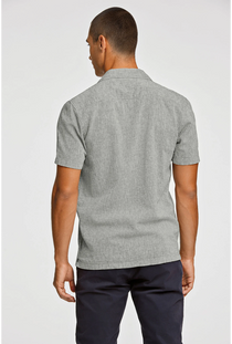 Back image of a model wearing the Casual linen blend resort shirt in khaki, by brand Lindbergh