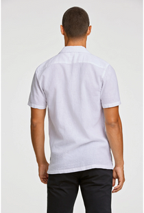 Back image of a model wearing the Casual linen blend resort shirt in white, by brand Lindbergh