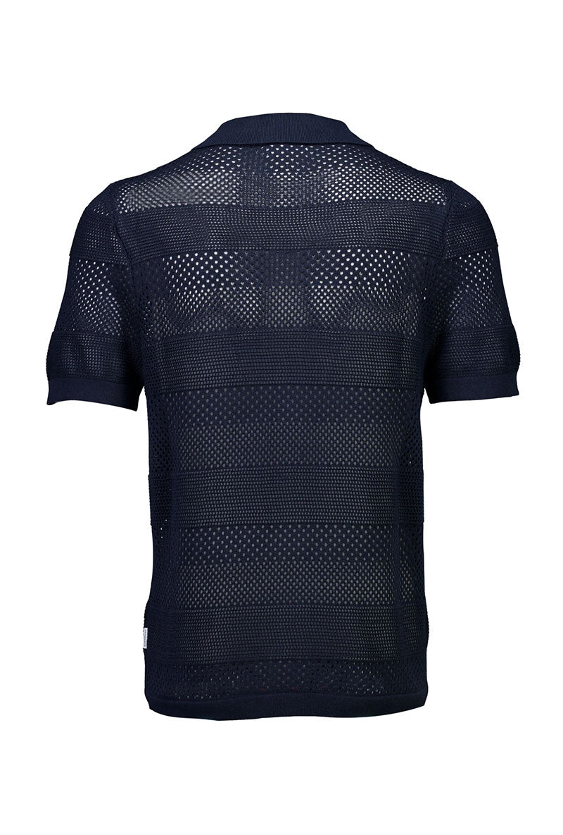 Back image of Crochet s/s shirt in navy, by brand Lindbergh