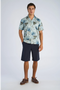 Front image of a model wearing the Floral lyocell blend shirt in aqua, by brand Lindbergh
