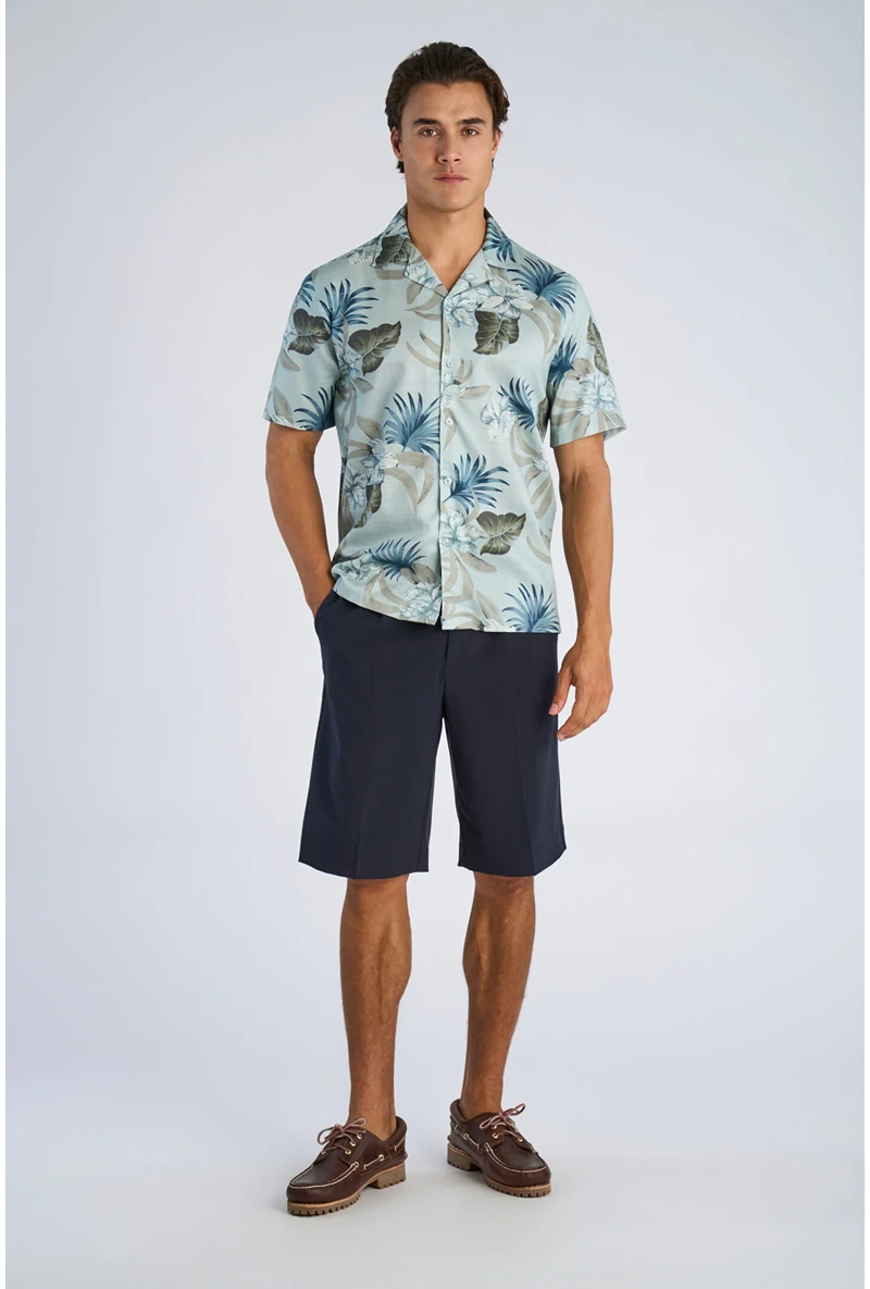 Front image of a model wearing Floral lyocell blend shirt in aqua, by brand Lindbergh