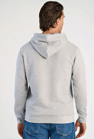 Back image of a model wearing the Lindbergh hoodie in grey, by brand Lindbergh