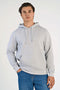 Front image of a model wearing Lindbergh hoodie in grey, by brand Lindbergh