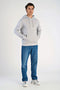 Front image of a model wearing the Lindbergh hoodie in grey, by brand Lindbergh