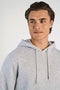 Front image of a model wearing the Lindbergh hoodie in grey, by brand Lindbergh