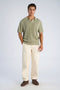 Front image of a model wearing the Knitted s/s polo in light green, by brand Lindbergh