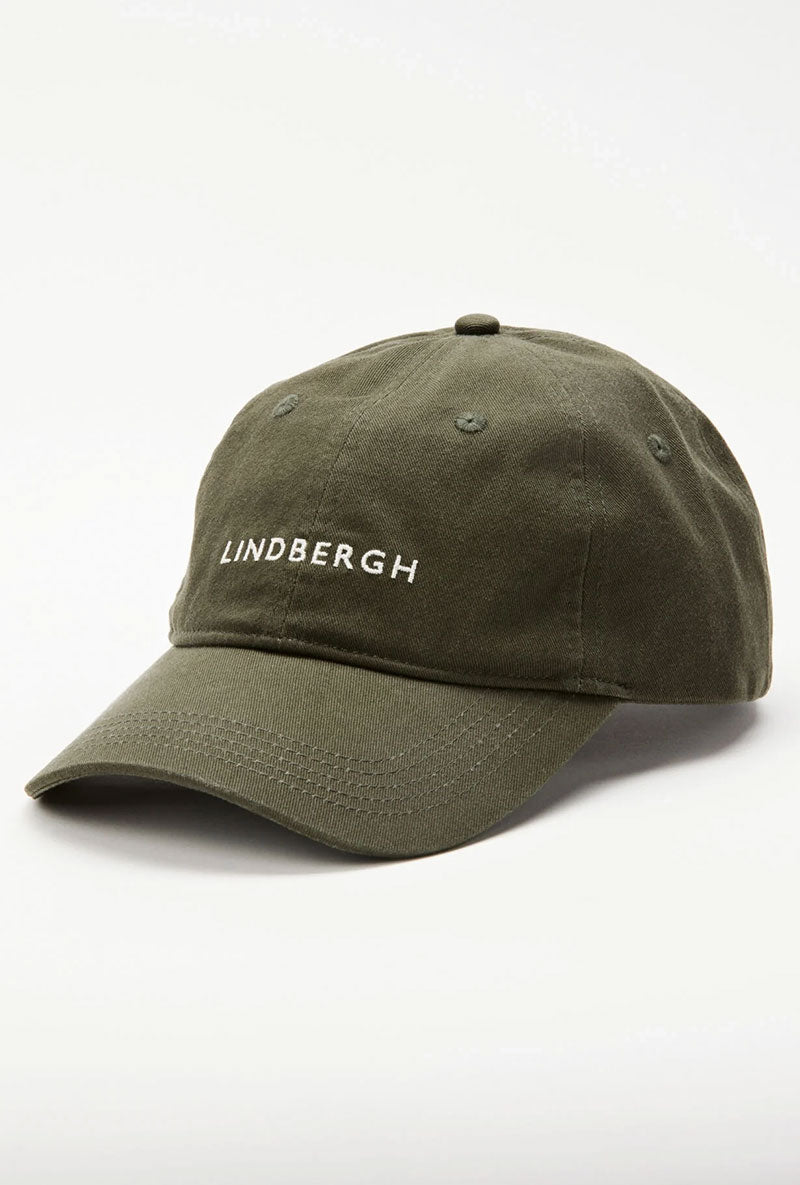 Front image of Logo baseball cap in khaki, by brand Lindbergh