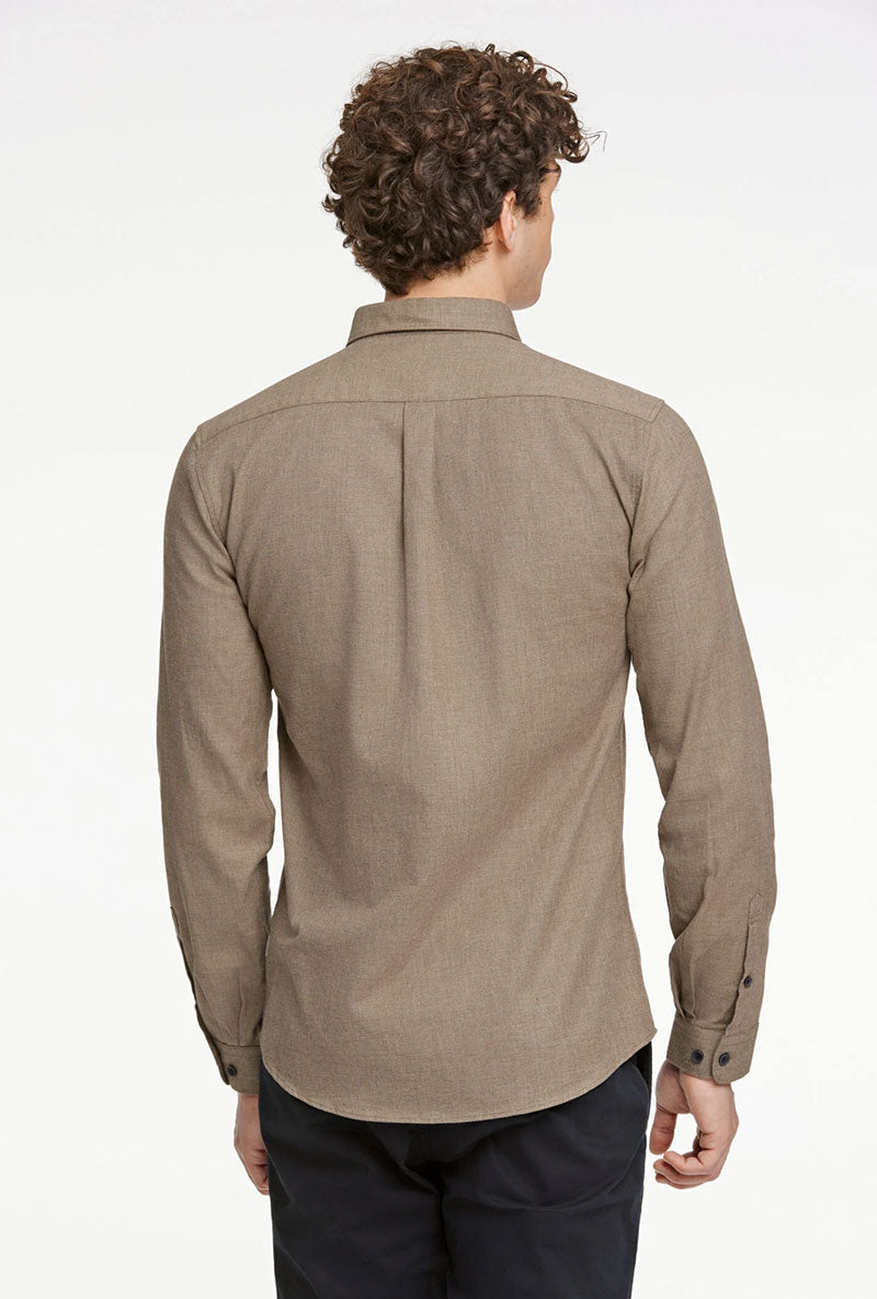 Back image of a model wearing Lindbergh mouline stretch l/s shirt in brown, by brand Lindbergh