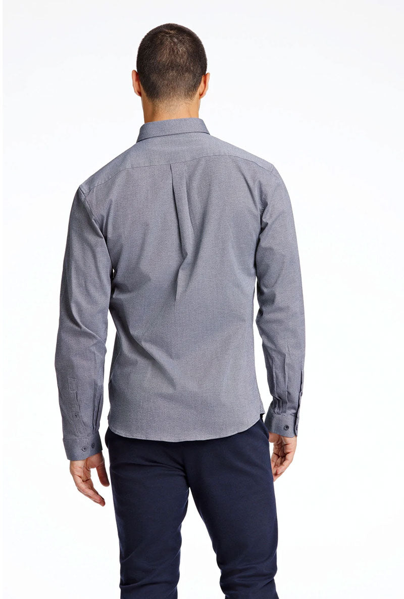 Back image of a model wearing Lindbergh mouline stretch l/s shirt in black, by brand Lindbergh