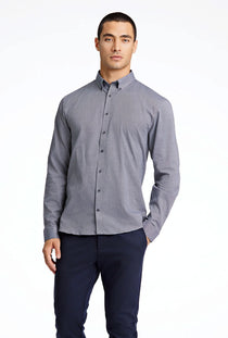 Front image of a model wearing the Lindbergh mouline stretch l/s shirt in black, by brand Lindbergh