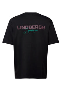 Back image of the O neck logo oversized tshirt in black, by brand Lindbergh