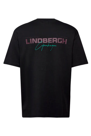 Back image of the O neck logo oversized tshirt in black, by brand Lindbergh
