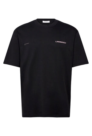 Front image of the O neck logo oversized tshirt in black, by brand Lindbergh