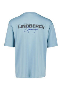 Back image of the O neck logo oversized tshirt in teal, by brand Lindbergh
