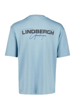 Back image of the O neck logo oversized tshirt in teal, by brand Lindbergh