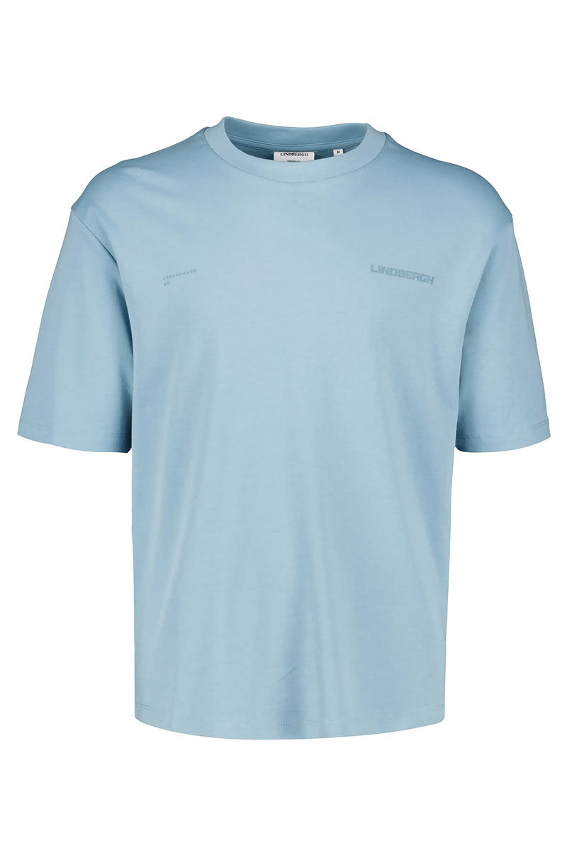Front image of O neck logo oversized tshirt in teal, by brand Lindbergh