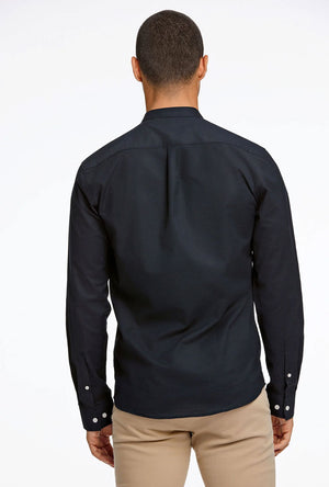 Back image of a model wearing the Lindbergh oxford superflex l/s shirt in black, by brand Lindbergh