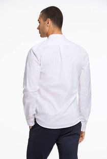 Back image of a model wearing the Lindbergh oxford superflex l/s shirt in white, by brand Lindbergh