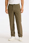 Front image of a model wearing Relaxed fit linen trousers in khaki, by brand Lindbergh
