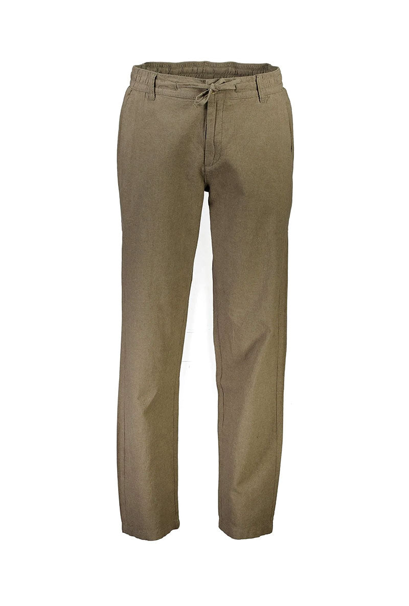 Front image of Relaxed fit linen trousers in khaki, by brand Lindbergh