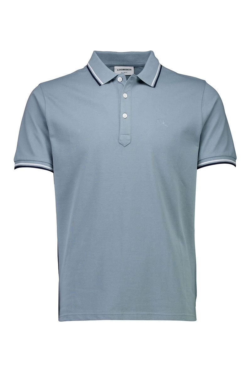 Front image of S/s contrast polo in aqua, by brand Lindbergh