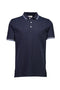 Front image of the S/s contrast polo in navy, by brand Lindbergh