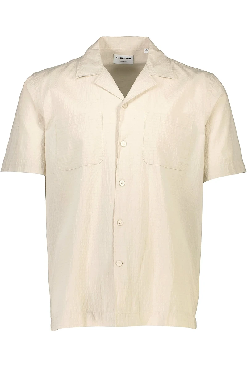 Front image of Seersucker s/s shirt in beige, by brand Lindbergh