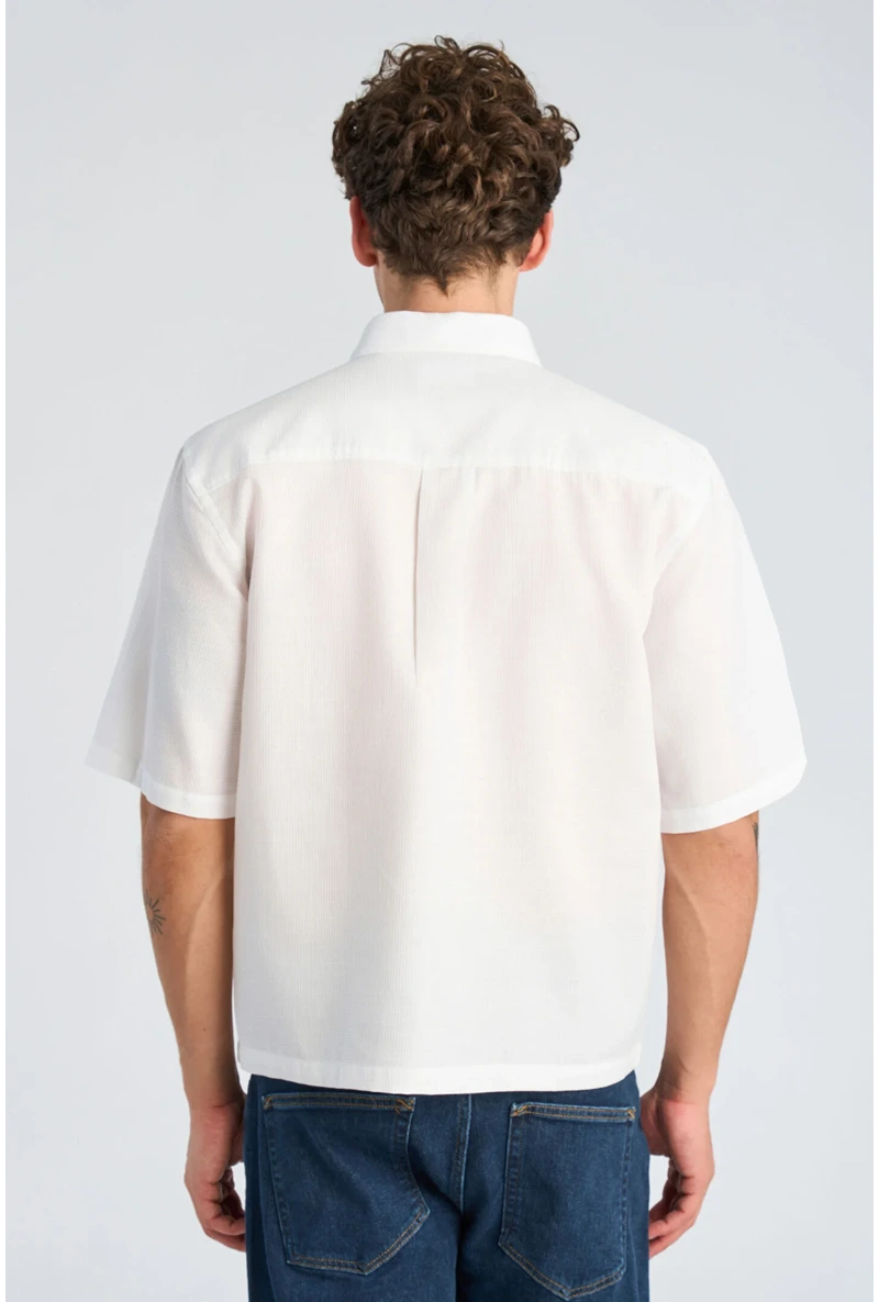 Back image of a model wearing Solid dobby s/s shirt in white, by brand Lindbergh
