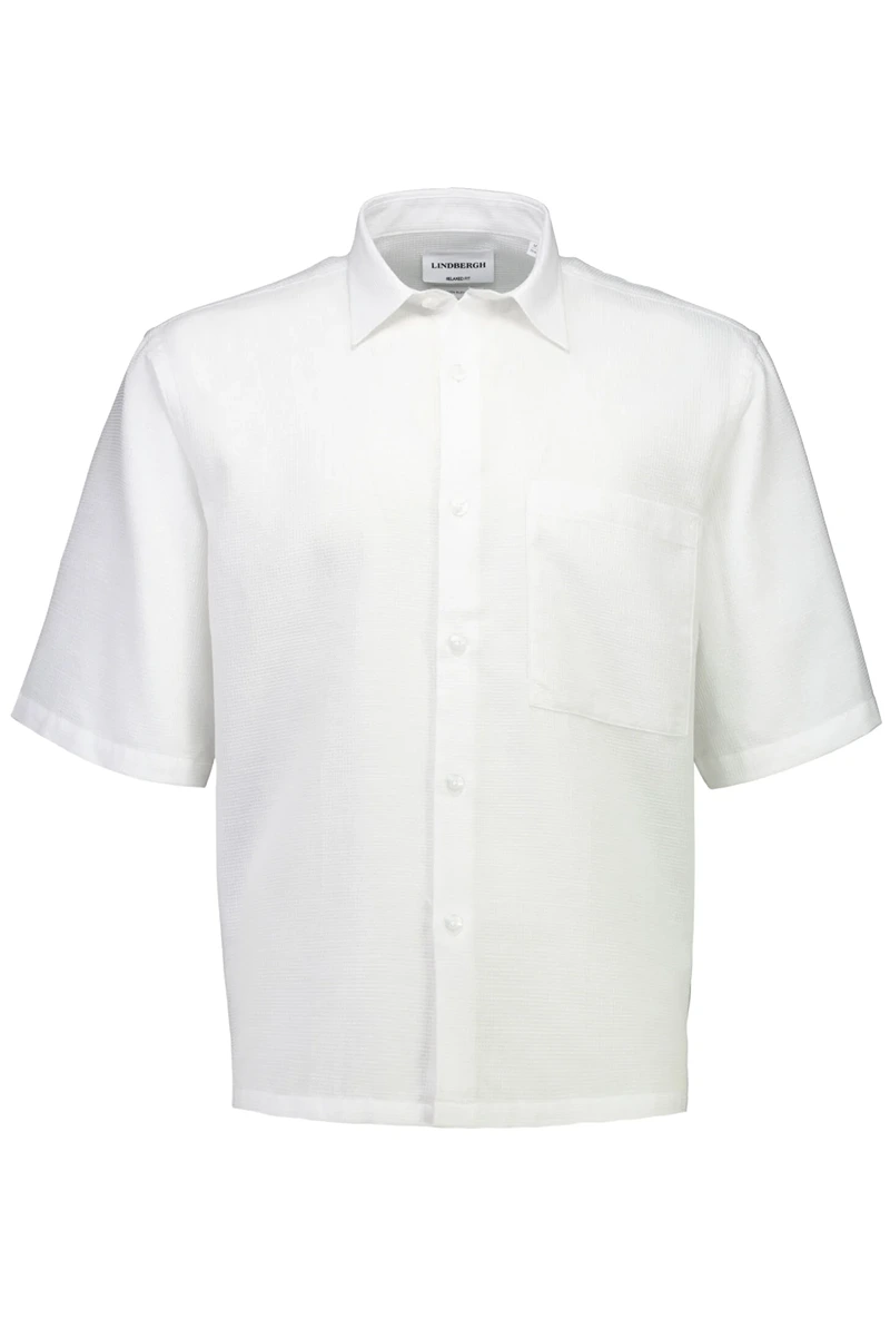 Front image of Solid dobby s/s shirt in white, by brand Lindbergh