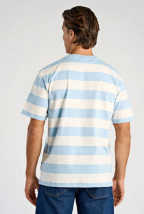 Back image of a model wearing the Striped oversized t in aqua, by brand Lindbergh
